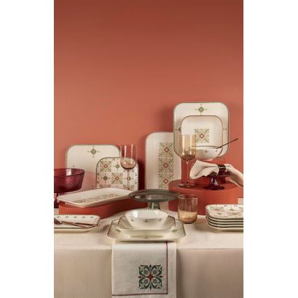 Jídelní sada 26 ks bílá/zelená/porcelán