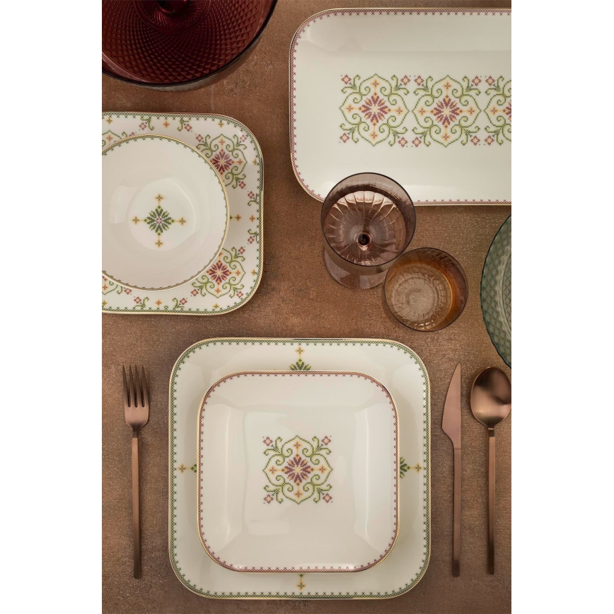 Jídelní sada 26 ks bílá/zelená/porcelán