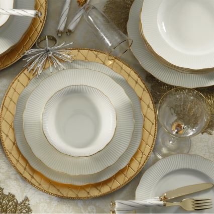 Jídelní sada 26 ks bílá/zlatá/porcelán