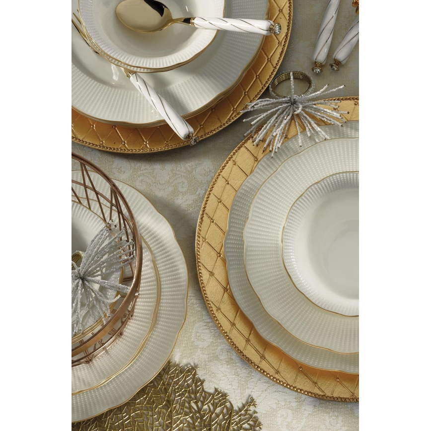 Jídelní sada 26 ks bílá/zlatá/porcelán