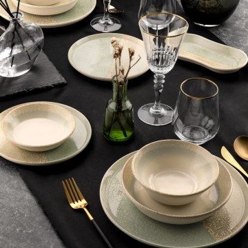 Jídelní sada 27 ks béžová/zelená/porcelán