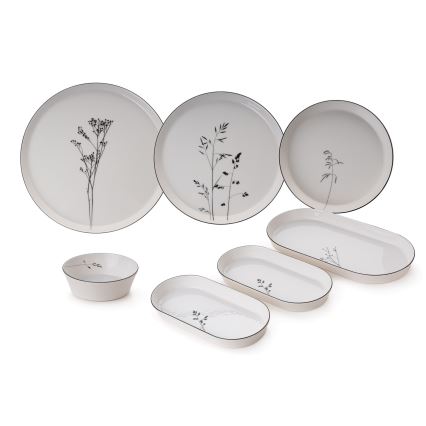 Jídelní sada 27 ks bílá/černá/porcelán