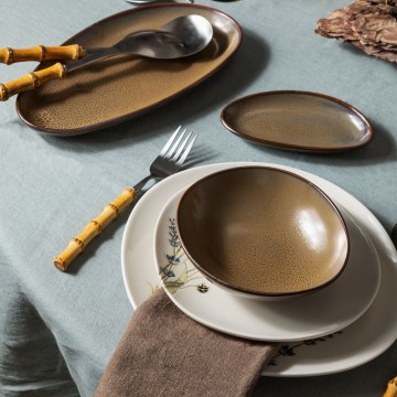Jídelní sada 27 ks bílá/hnědá/porcelán
