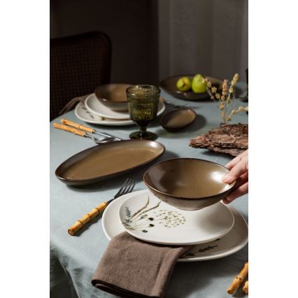 Jídelní sada 27 ks bílá/hnědá/porcelán