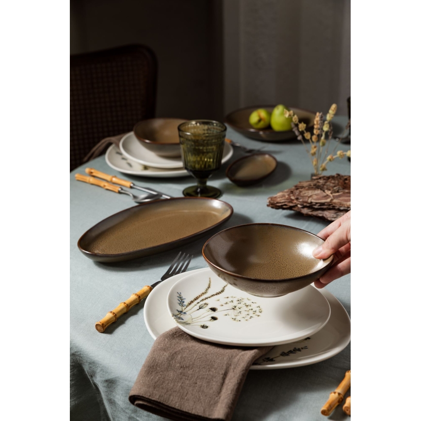 Jídelní sada 27 ks bílá/hnědá/porcelán