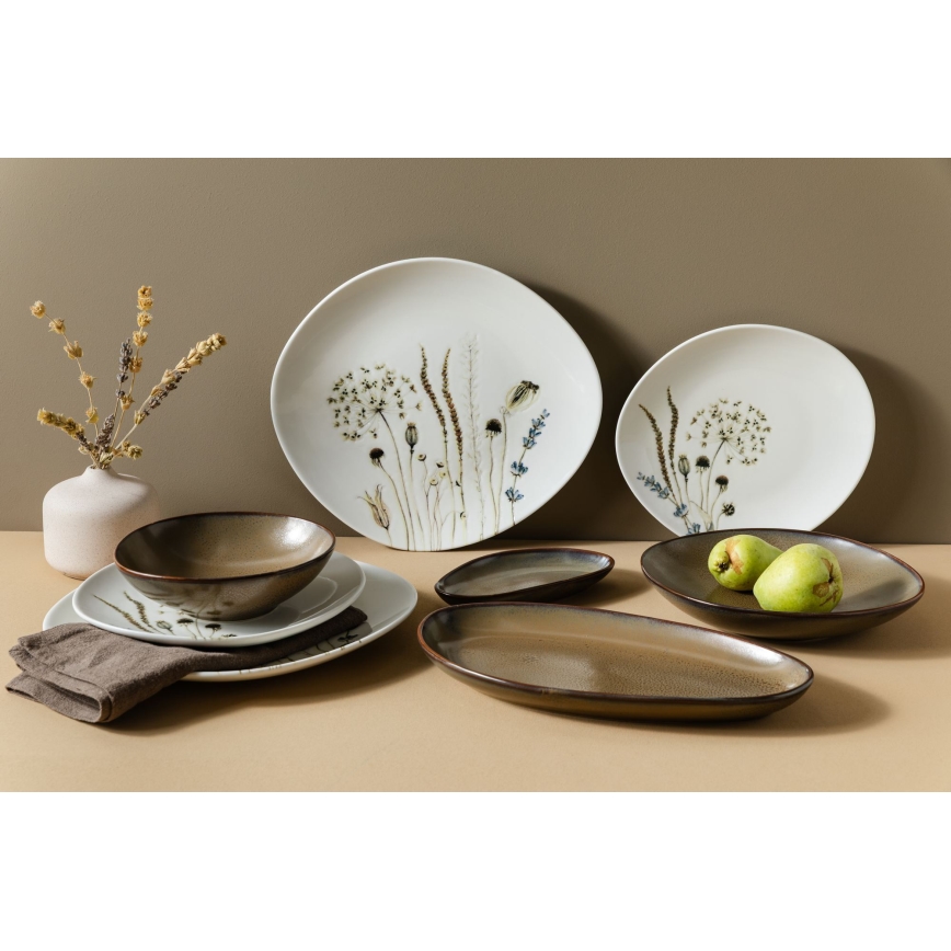 Jídelní sada 27 ks bílá/hnědá/porcelán