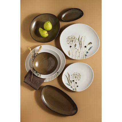 Jídelní sada 27 ks bílá/hnědá/porcelán