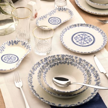 Jídelní sada 27 ks bílá/modrá/porcelán