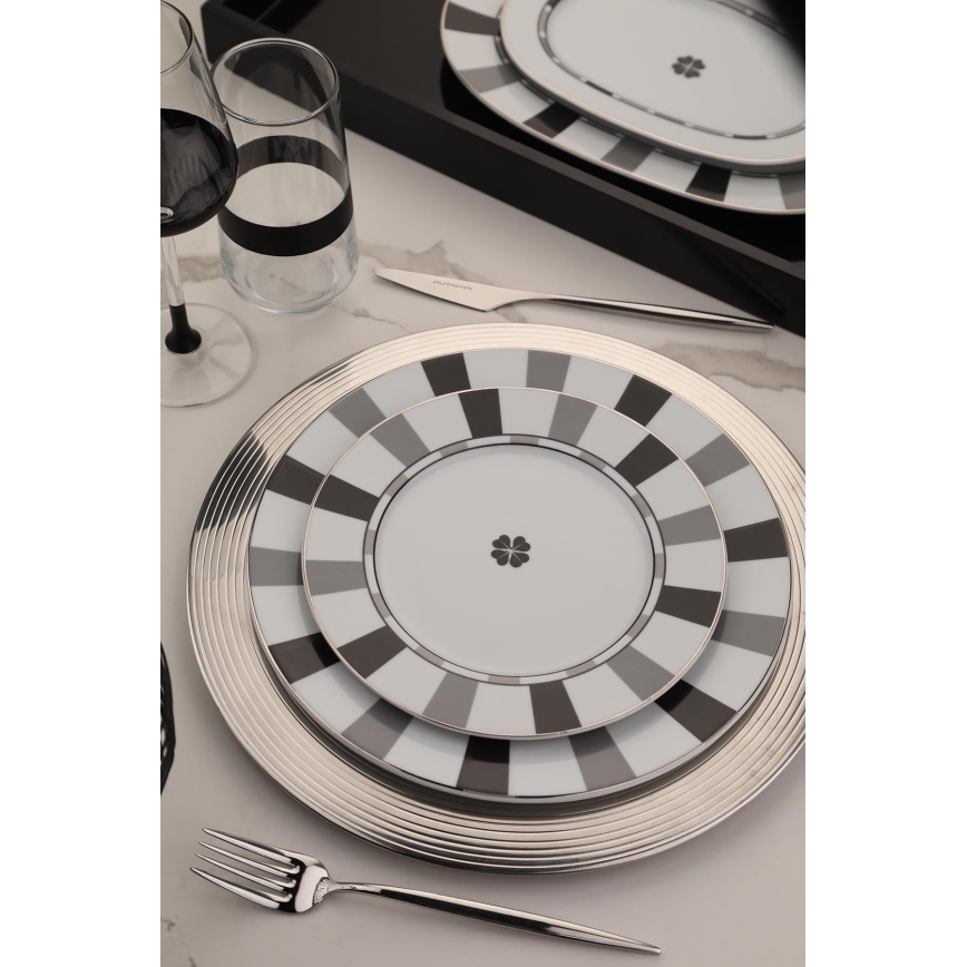 Jídelní sada 27 ks bílá/šedá/porcelán