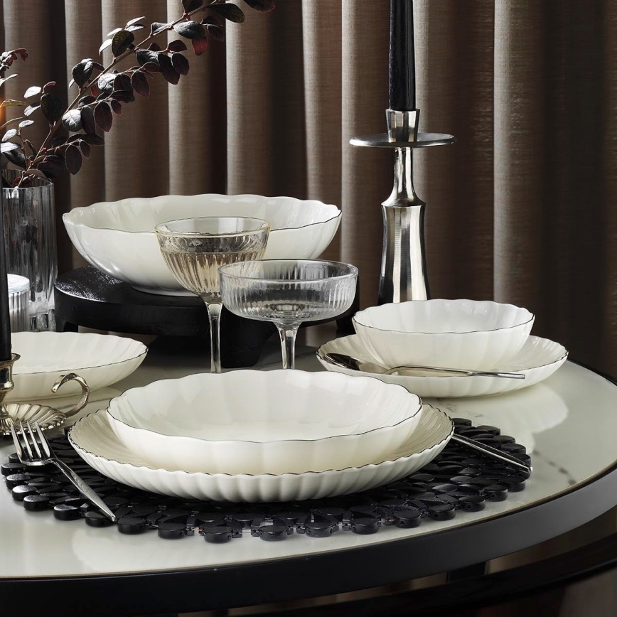 Jídelní sada 27 ks bílá/stříbrná/porcelán