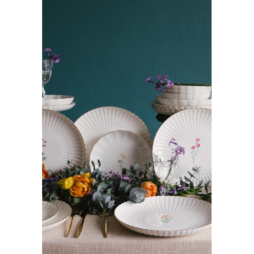 Jídelní sada 27 ks bílá/zlatá/porcelán