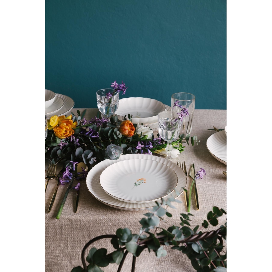 Jídelní sada 27 ks bílá/zlatá/porcelán