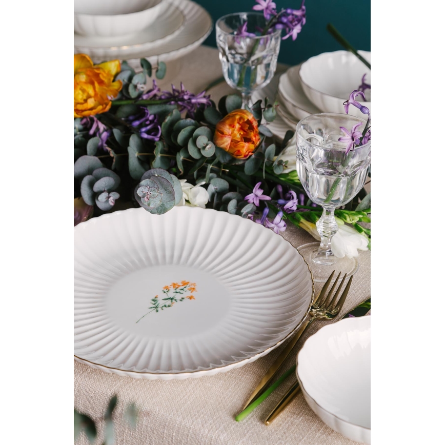 Jídelní sada 27 ks bílá/zlatá/porcelán