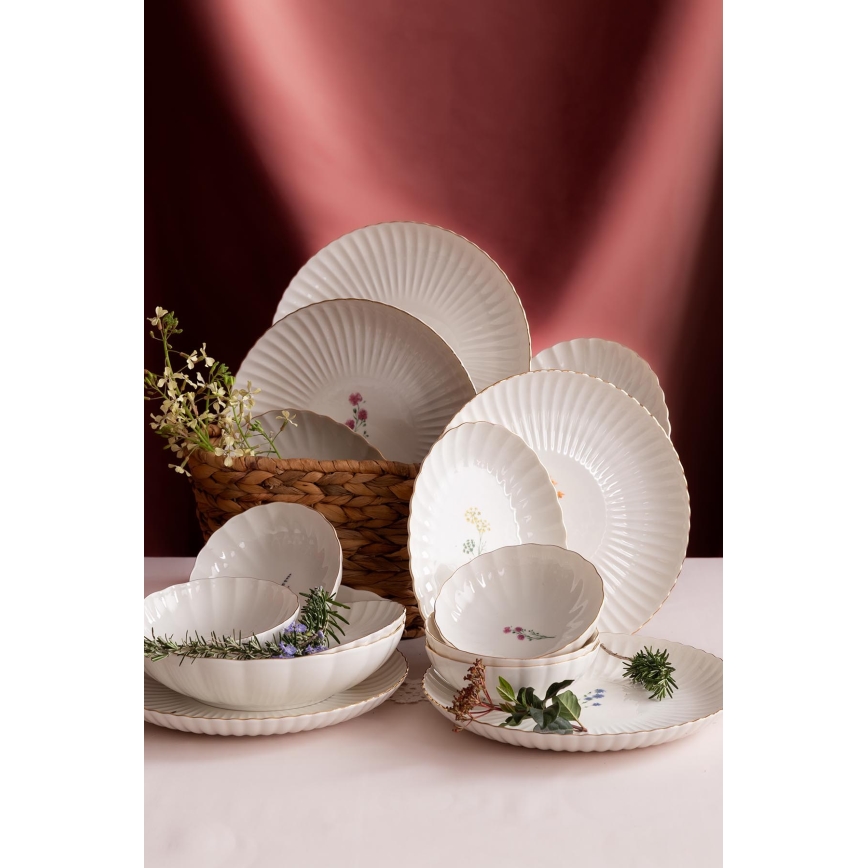 Jídelní sada 27 ks bílá/zlatá/porcelán