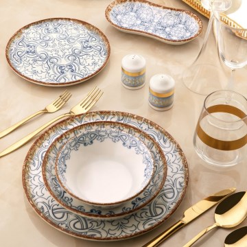 Jídelní sada 27 ks modrá/hnědá/porcelán