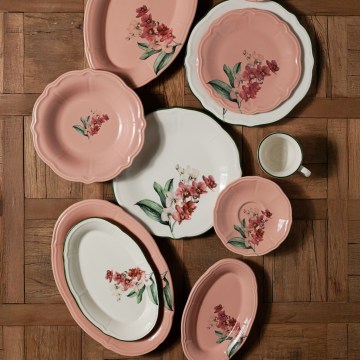Jídelní sada 27 ks růžová/bílá/porcelán