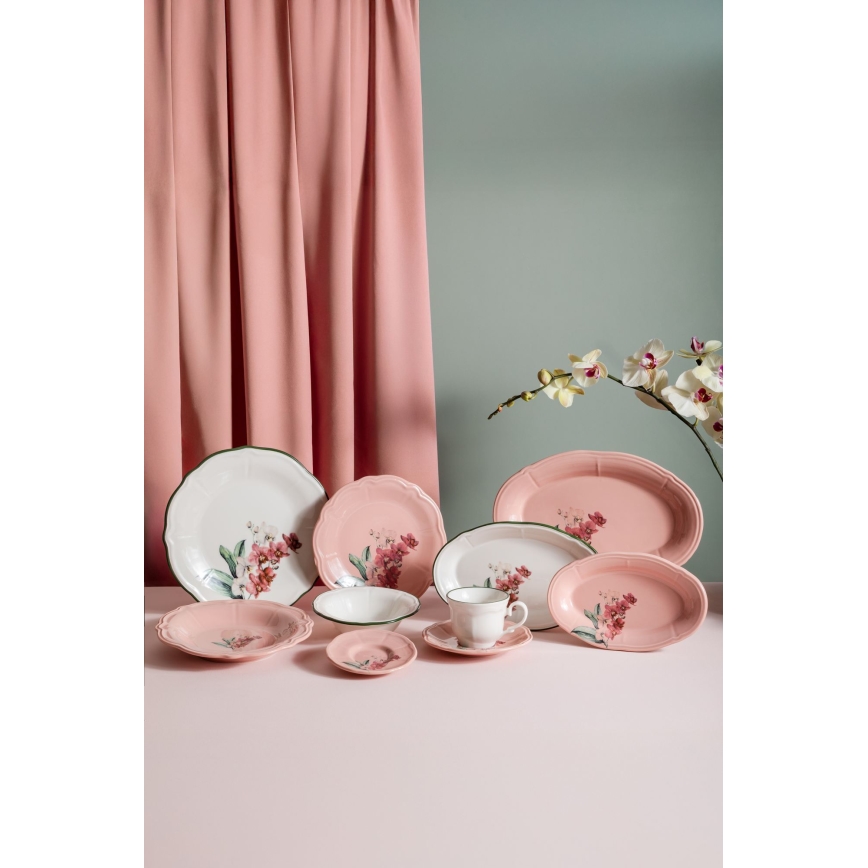 Jídelní sada 27 ks růžová/bílá/porcelán