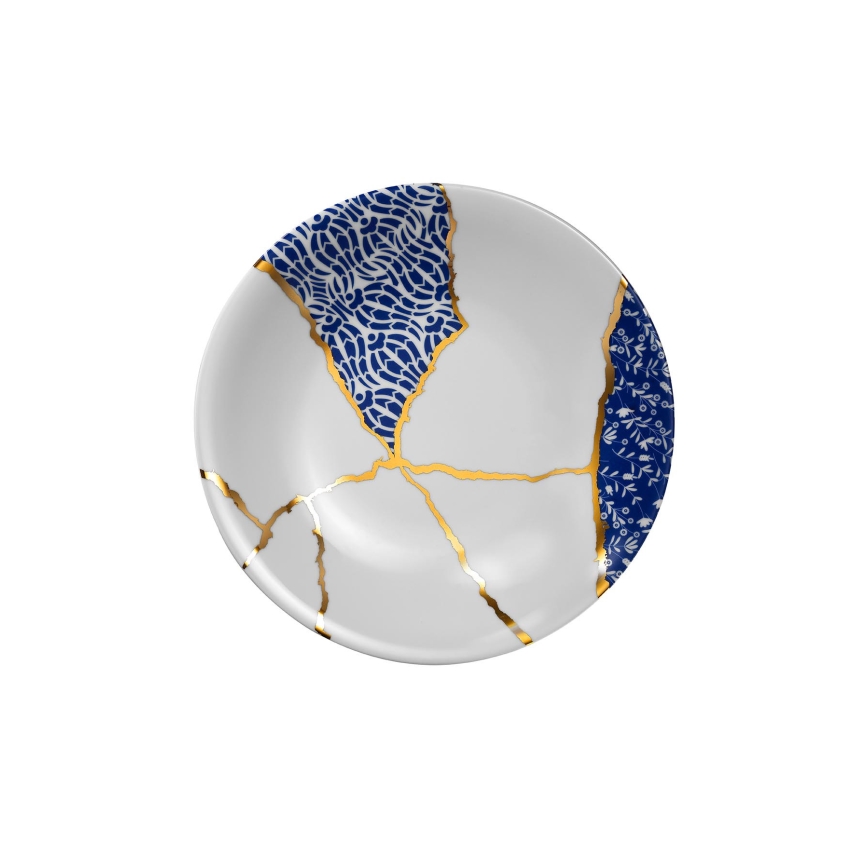 Jídelní sada 28 ks bílá/zlatá/modrá/porcelán