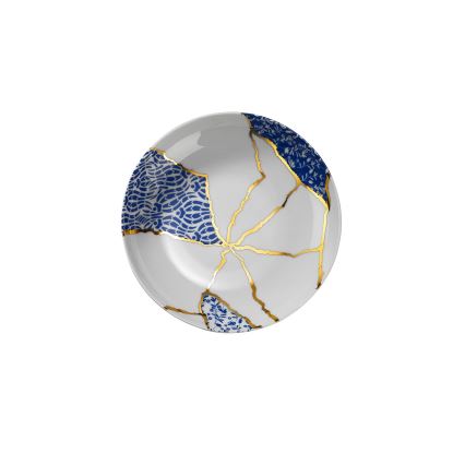 Jídelní sada 28 ks bílá/zlatá/modrá/porcelán