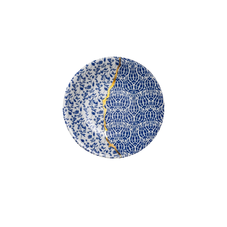 Jídelní sada 28 ks bílá/zlatá/modrá/porcelán