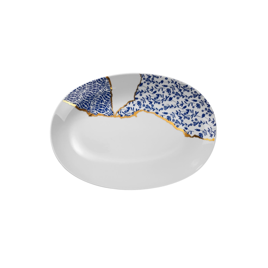 Jídelní sada 28 ks bílá/zlatá/modrá/porcelán