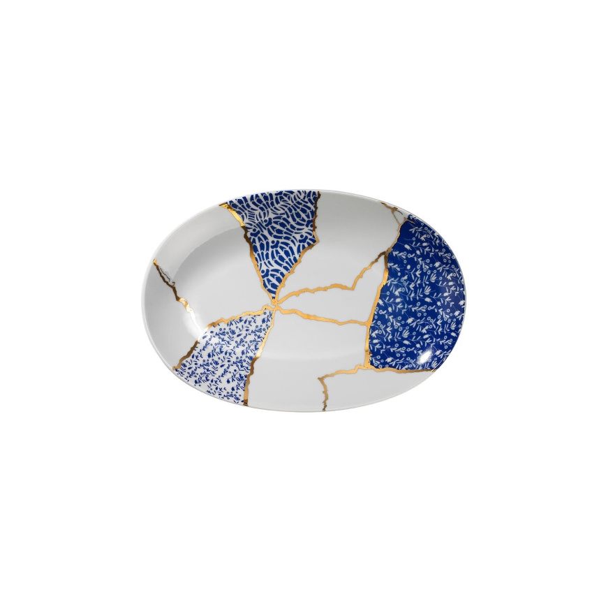 Jídelní sada 28 ks bílá/zlatá/modrá/porcelán