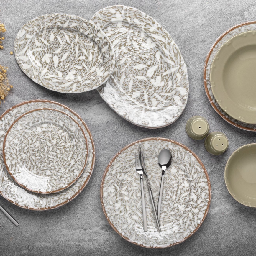 Jídelní sada 29 ks hnědá/zelená/porcelán