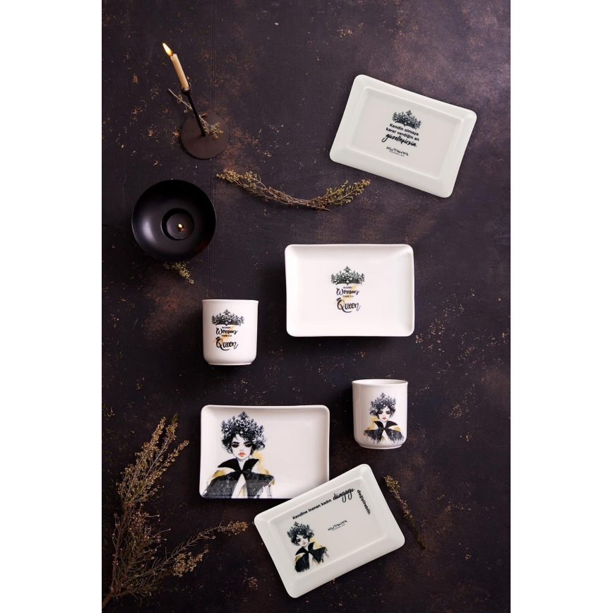 Jídelní sada 4 ks černá/bílá/porcelán