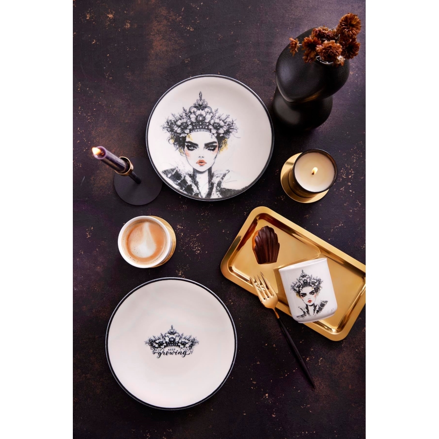 Jídelní sada 4 ks černá/bílá/porcelán