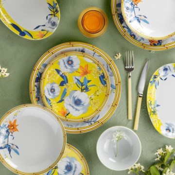 Jídelní sada 50 ks žlutá/modrá/porcelán