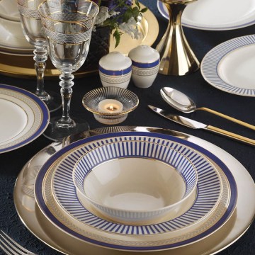 Jídelní sada 53 ks bílá/modrá/zlatá/porcelán