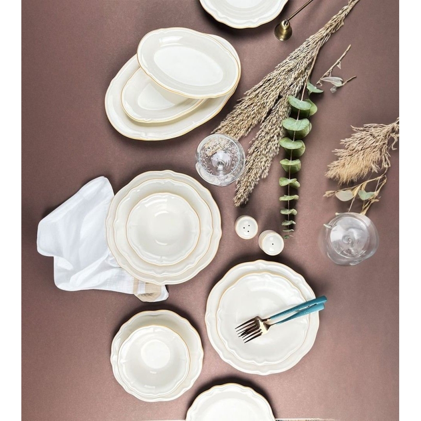 Jídelní sada 53 ks bílá/zlatá/porcelán
