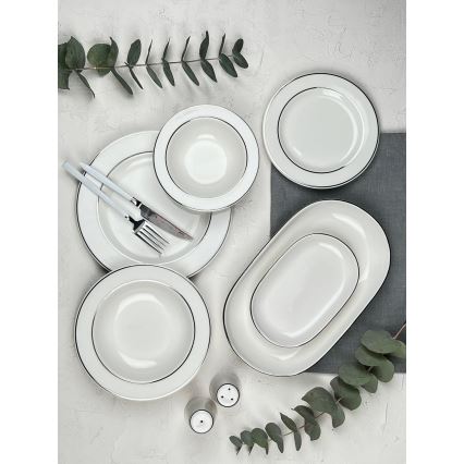 Jídelní sada 53 ks krémová/stříbrná/porcelán