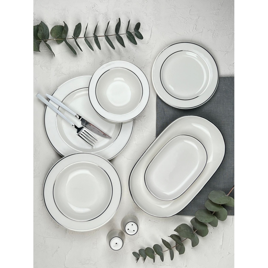 Jídelní sada 53 ks krémová/stříbrná/porcelán