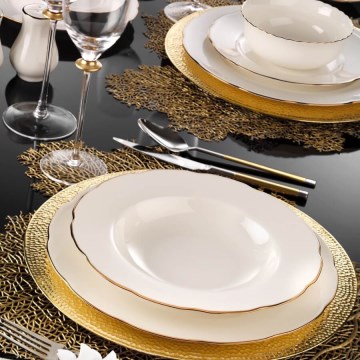 Jídelní sada 54 ks bílá/měděná/kostní porcelán