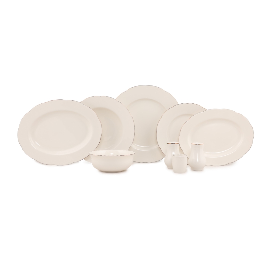 Jídelní sada 54 ks bílá/měděná/kostní porcelán