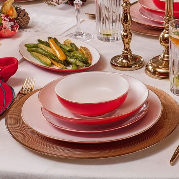 Jídelní sada 58 ks bílá/červená/porcelán