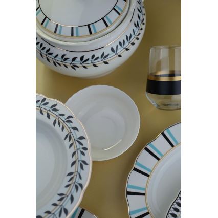 Jídelní sada 62 ks bílá/modrá/černá/porcelán
