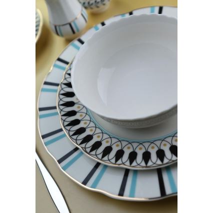 Jídelní sada 62 ks bílá/modrá/černá/porcelán