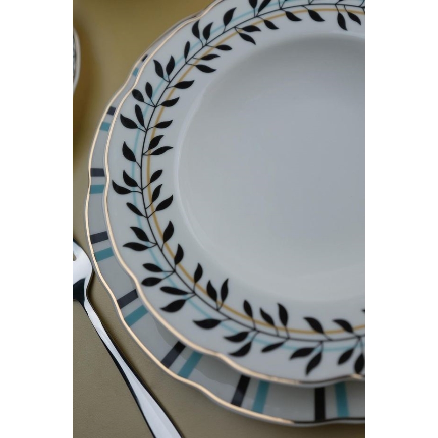 Jídelní sada 62 ks bílá/modrá/černá/porcelán