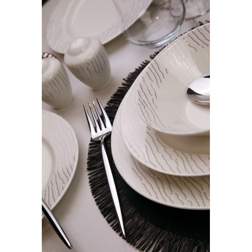 Jídelní sada 62 ks bílá/stříbrná/porcelán