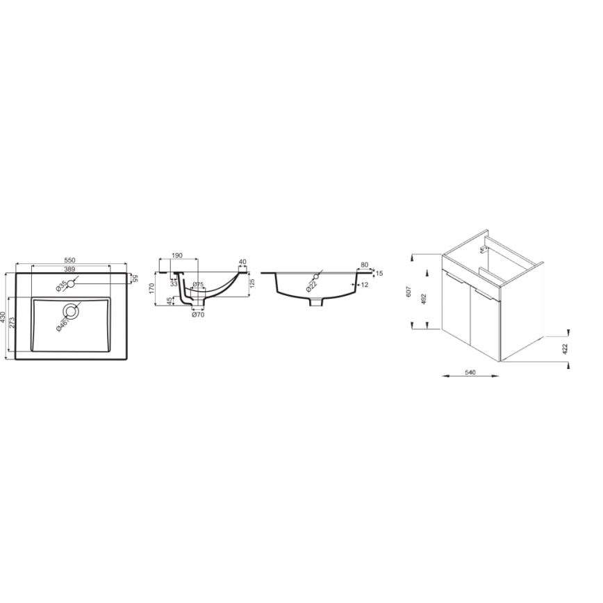 JIKA H4536121765141 - Koupelnová skříňka s umyvadlem CUBE 60,7x55 cm jasan
