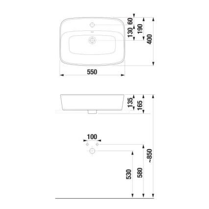 JIKA H8183827571041 - Umyvadlo na desku LYRA 55x40 cm keramika/matná bílá