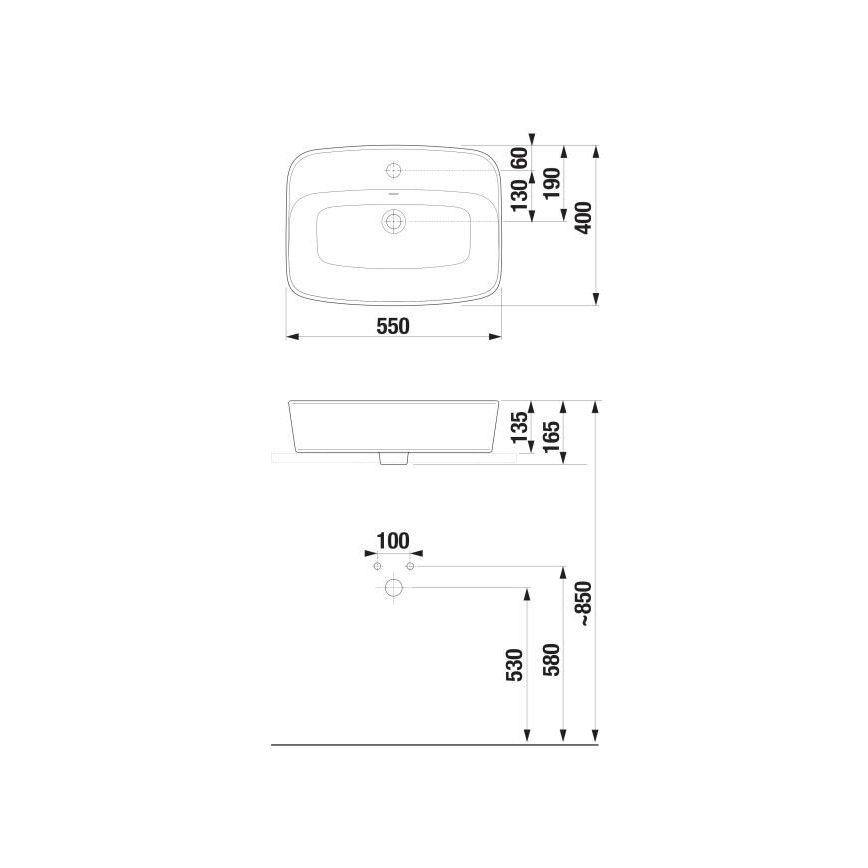 JIKA H8183827571041 - Umyvadlo na desku LYRA 55x40 cm keramika/matná bílá