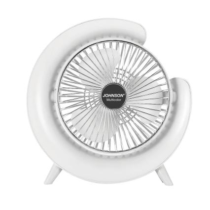 JOHNSON - LED RGB Nabíjecí stolní ventilátor MULTICOLOR LED/5W/3,7V 1200 mAh pr. 14 cm bílá