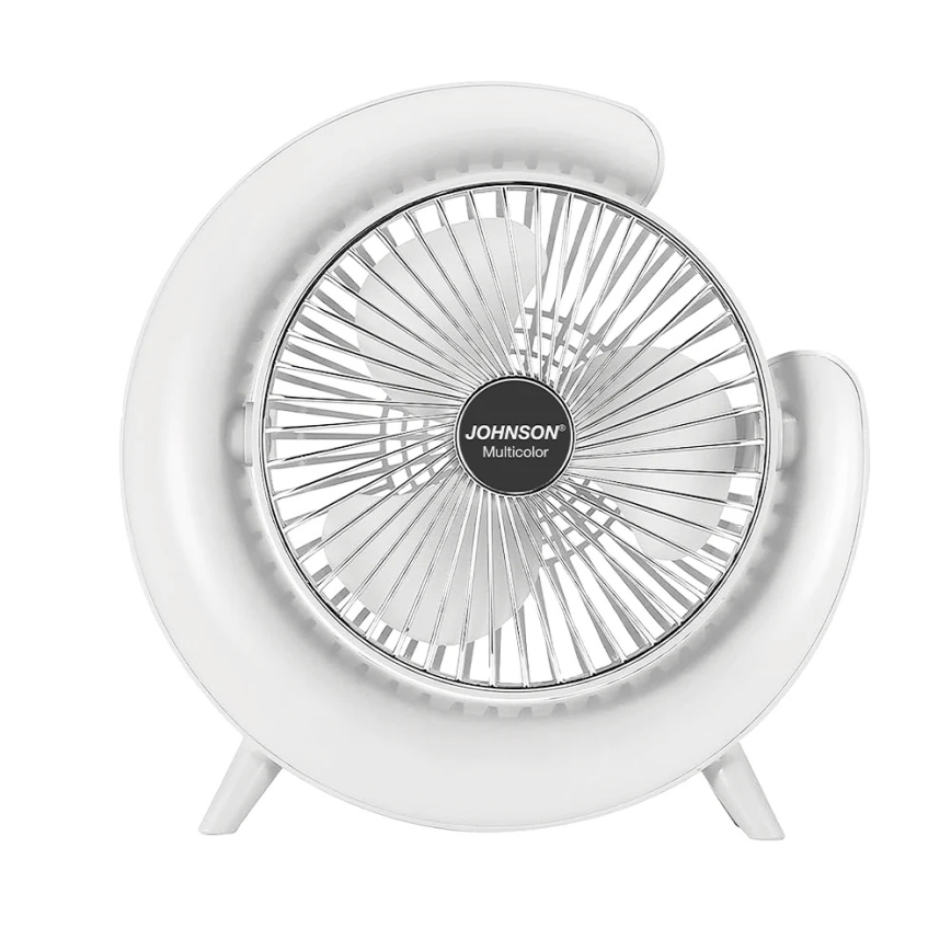 JOHNSON - LED RGB Nabíjecí stolní ventilátor MULTICOLOR LED/5W/3,7V 1200 mAh pr. 14 cm bílá