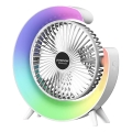 JOHNSON - LED RGB Nabíjecí stolní ventilátor MULTICOLOR LED/5W/3,7V 1200 mAh pr. 14 cm bílá