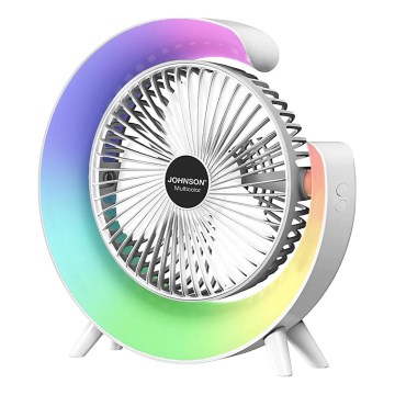 JOHNSON - LED RGB Nabíjecí stolní ventilátor MULTICOLOR LED/5W/3,7V 1200 mAh pr. 14 cm bílá