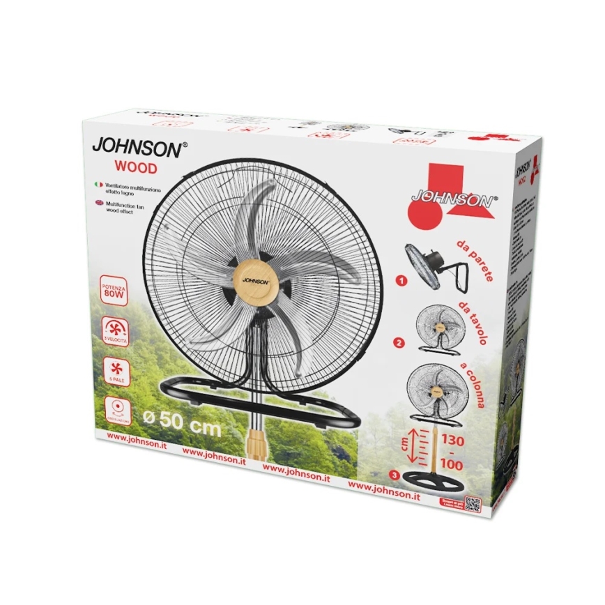 JOHNSON - Stojanový ventilátor 3v1 WOOD 80W/230V pr. 50 cm černá/béžová
