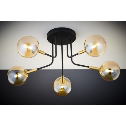Jupiter 2038 - Lustr na tyči BURANO 5xG9/10W/230V černá/zlatá/béžová